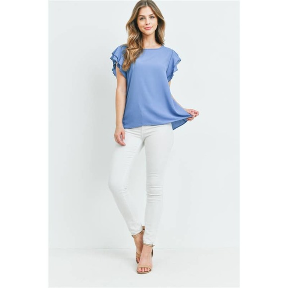 Blue Ruffle Short Sleeve Blouse - Picture 2 of 4
